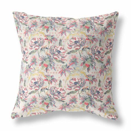 PALACEDESIGNS 28 in. Roses Indoor & Outdoor Throw Pillow Pink Green & Yellow PA3100522